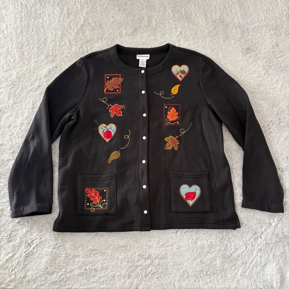 Breckenridge Black Fall Embroidered Snap Front Cardigan Sweatshirt Leaf
Women XL